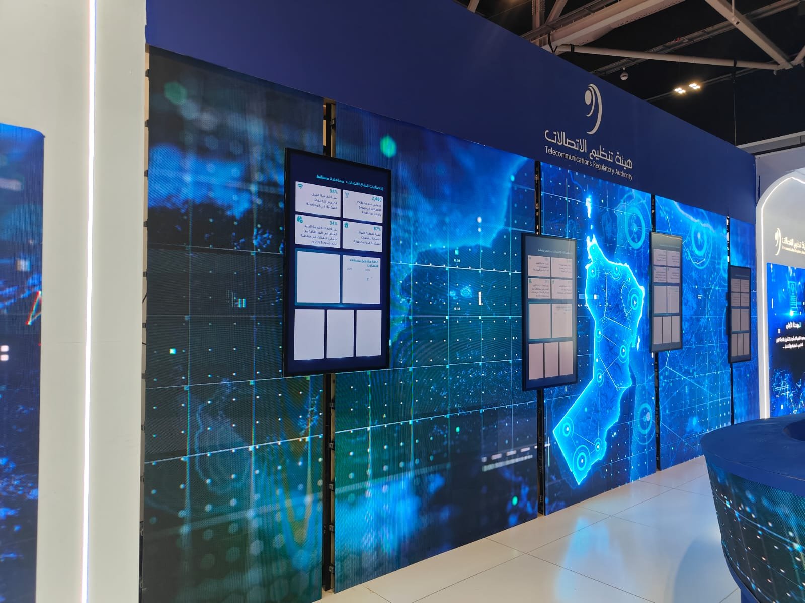 TRA data visualization wall with vertical information displays